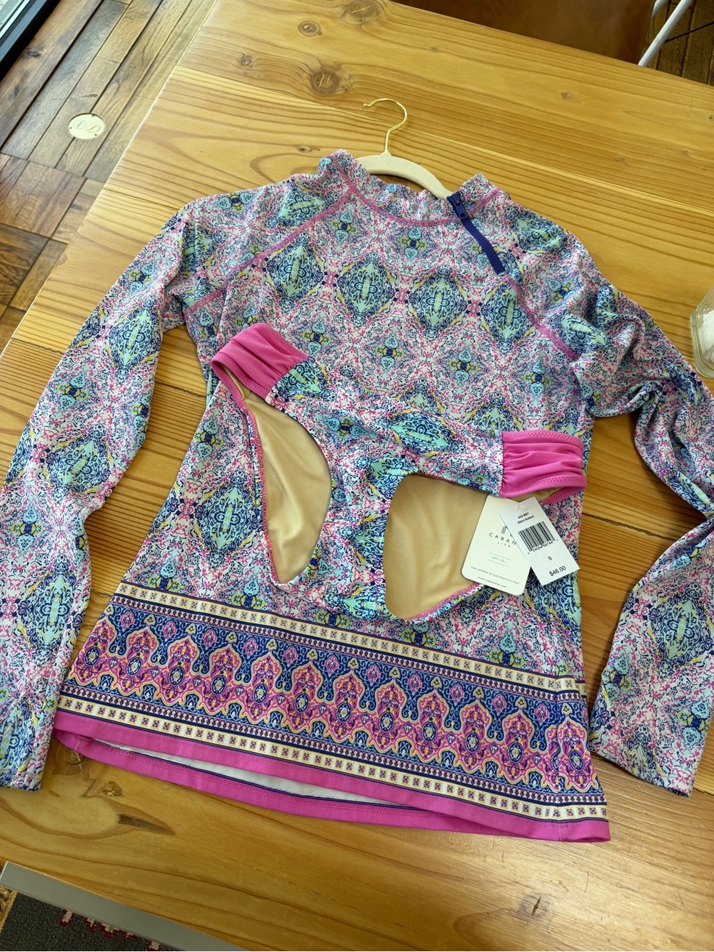 Cabana Life 2 pc UV protective Swim set Floral Paisley Swim Top with Pink Trim